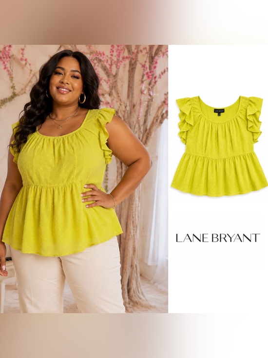 Lane Bryant Tops - NEW Lane Bryant Lime Ruffle-Sleeve Peplum Top